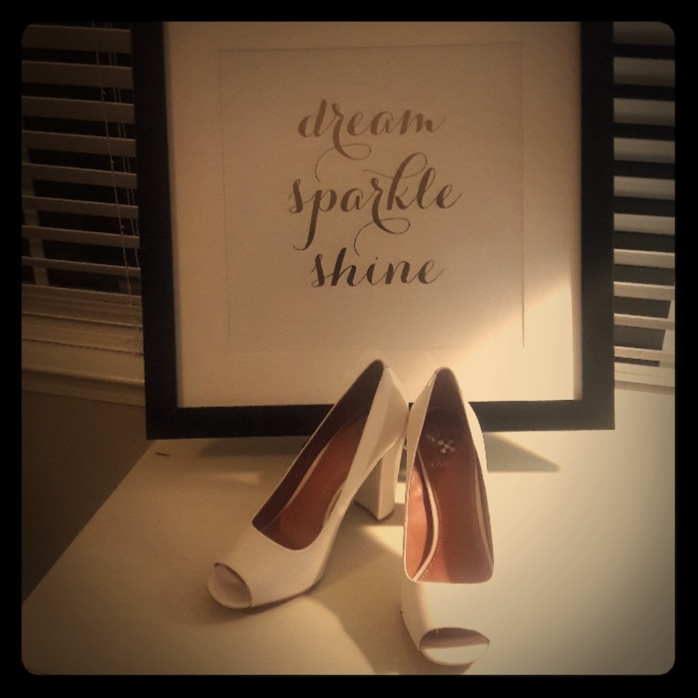 Vince Camuto White Patent Leather Pumps